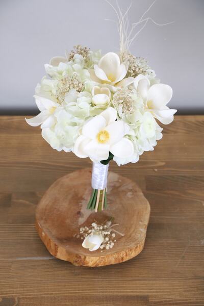 Yapay Çiçek Deposu Lüx Ortancalı Lateks Manolya Gelin Çiçeği 2li Set