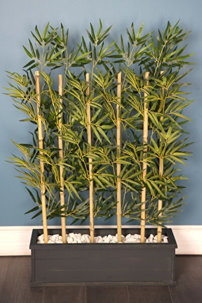 Yapay Çiçek Deposu 1. Sınıf Kumaş Yapraklı 6 Çubuklu Gri Saksıda Bambu Seperatör (20x70x120cm)