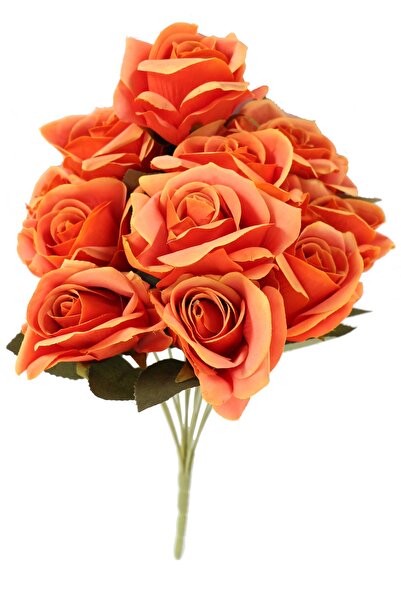 Yapay Çiçek Deposu ترتيب وردة برتقالية مقاس 42 سم - 11 فرعًا
