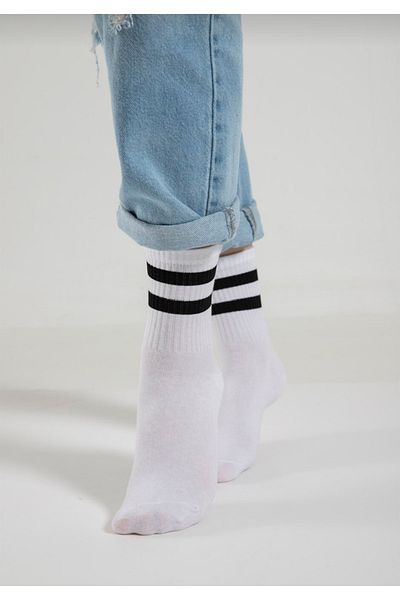 DM 6 Pack Unisex White with Black Striped Tennis Socks