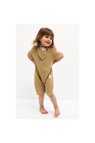 Totzee Muslin Buttoned Jumpsuit Beach Beige