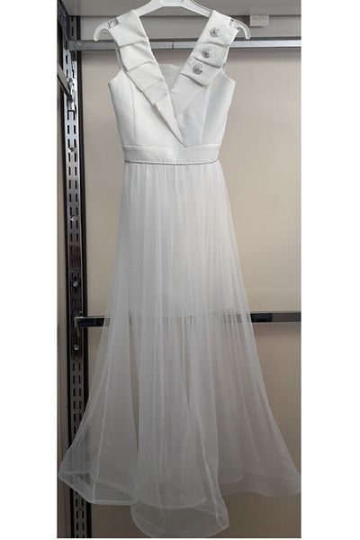 N.Y.YILDIZ Children's Waiter Graduation Evening Dress Cotton Satin Shawl Collar Hanging Neck Flared Tulle Skirt