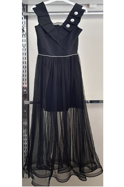 N.Y.YILDIZ Children's Waiter Graduation Evening Dress Cotton Satin Shawl Collar Hanging Neck Flared Tulle Skirt