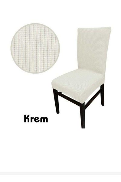 KARAHANLI Scaun de living cu model de bucătărie pătrat de culoare crem - 1 bucată cu elastic lavabil din lycra