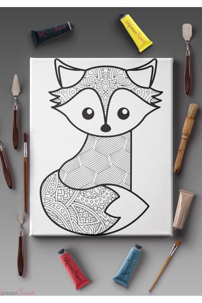 KanvasSepeti Paintable Painting Canvas Mandala Striped Ready Stencil Canvas P...