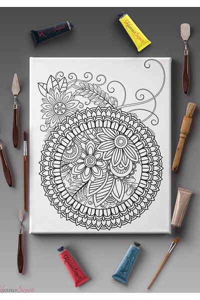 KanvasSepeti Pânză de pictură, potrivită pentru toate tipurile de vopsea, cu opțiuni de măsurare, pânză de mandala, cu dungi, șablon gata