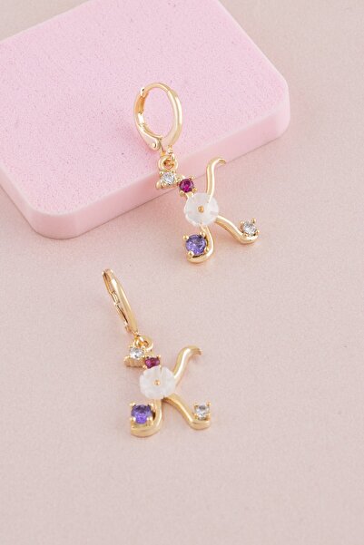 Sortie Aksesuar Italyan Tasarım Flowers Zirkon Manolya Çiçek Figürlü Harf Küpe K Srt321-005