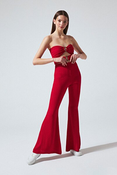 BERFUĞ KIRAN Ispanyol Paça Salaş Pantolon Kırmızı