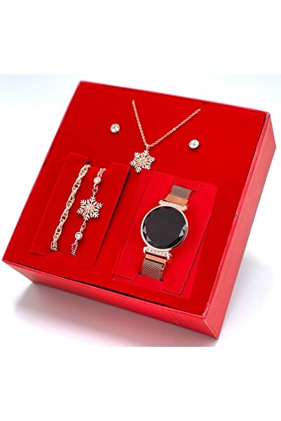 wesscollection Su Geçirmez Dokunmatik Kadın Kol Saati Kolye Bileklik Ve Küpe Set