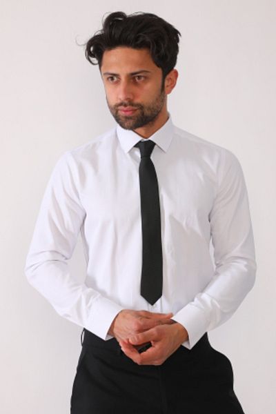 R-Germen Men's Microsatin White Slim Fit Shirt
