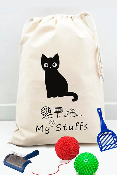 kesesepeti Cloth Organizer | Washable Patterned 100% Cotton Cat Storage & Toy Organizer Bag - Organizer | Gato
