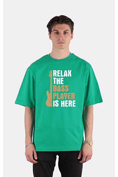 GreenMint تي شيرت أخضر كبير الحجم برقبة دائرية للاسترخاء ومشغل الجهير هو المو...