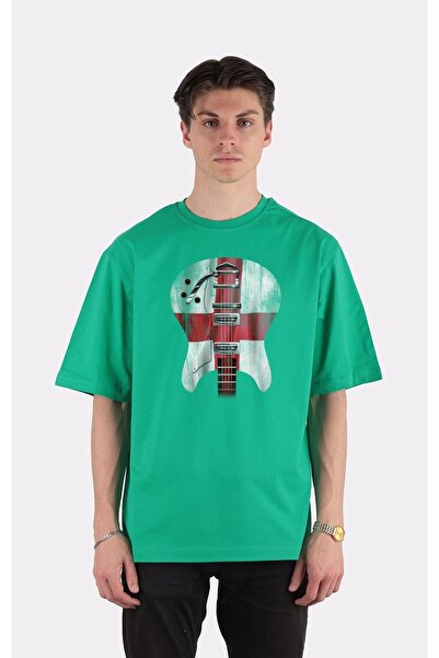 GreenMint تي شيرت أخضر كبير الحجم برقبة دائرية وجيتار فلات Englnd_em1495