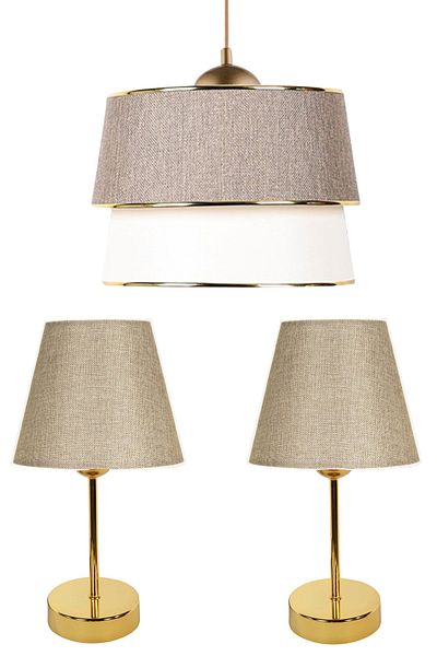 EvLight Yıldırım Pasta Single Pendant Lamp Chandelier and Gold Lampshade Set Kumbeige