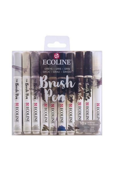 Ecoline : Brush Tip Water Color Pen Set: 10 Colors (grey Colors)