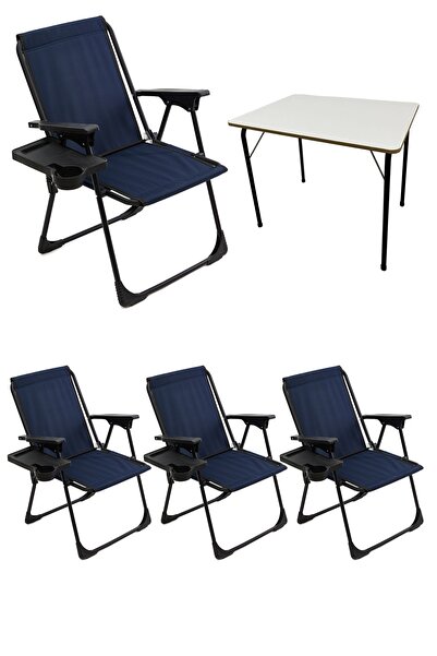 moniev Natura 4 Adet Kamp Sandalyesi Katlanır Sandalye Dikdörtgen Bardaklıklı...