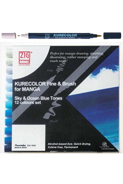 Generic Brand Kurecolor Fine & Brush For Manga Sky & Ocean Blue Tones Set of 12