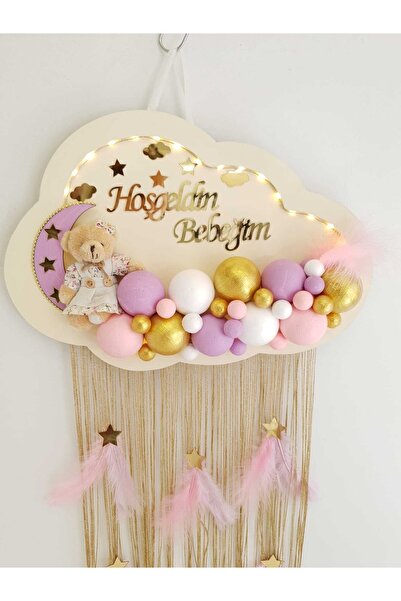 HD Different Kapı Süsü Ledli Bubble Ayıcıklı Ahşap Bulut Pano