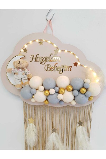 HD Different Kapı Süsü Ledli Bubble Ayıcıklı Ahşap Bulut Pano