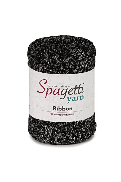 Spagettiyarn Siyah Simli Ribbon Ip (gümüş Sim)