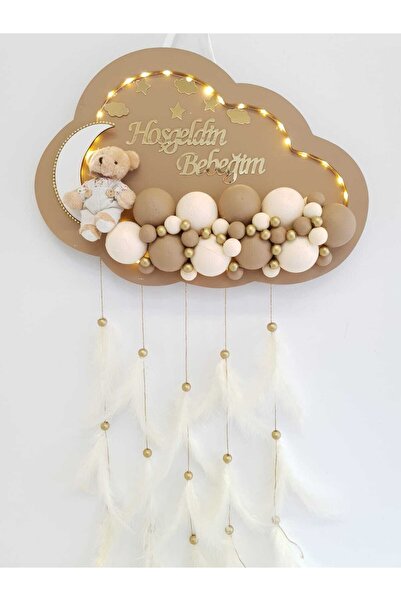 HD Different Kapı Süsü Ledli Bubble Ayıcıklı Ahşap Bulut Pano