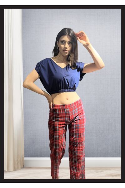 LoeCulotte Women's Red Plaid Pajama Set