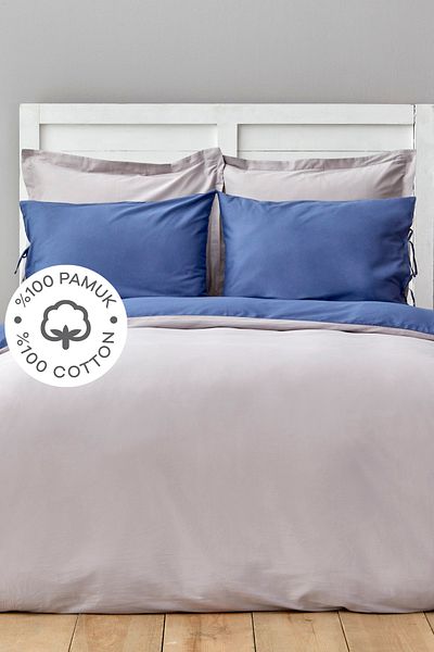 Karaca Home Σετ παπλωματοθήκης μονής διπλής όψης Basic Grey Indigo