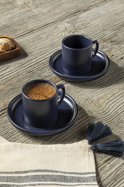 English Home Ceramic 2-Piece Cup Set - Std Elated 105 ml Dark Blue Classic Coffee