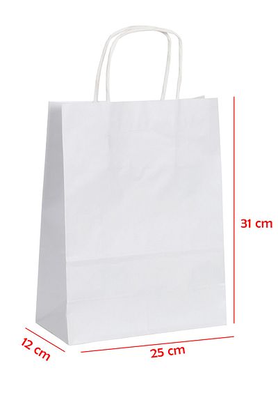 E Elmas Twist Handle Paper Bag White 25 X 12 X 31 (20 Pieces)