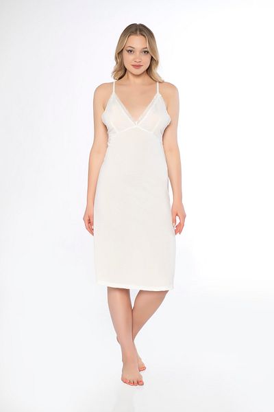 MyBen Women's Ecru Strappy Lace Back Detailed Nightgown Ky015