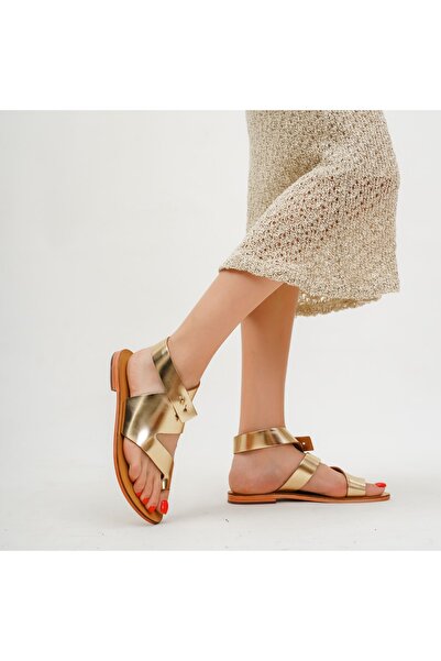 DaphneSandals Genuine Leather Gold Women's Sandals - Y2049