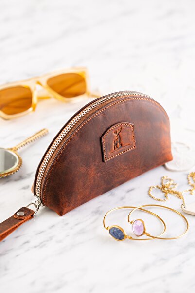 Conceria Pelle Hakiki Deri Makyaj Çantası