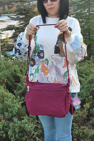 FCSTORE Claret Red Women's Strappy Crossbody Bag Mega Messenger Bag Klinkır Multi-Compartment Shoulder Bag Krinkıl Nemobag