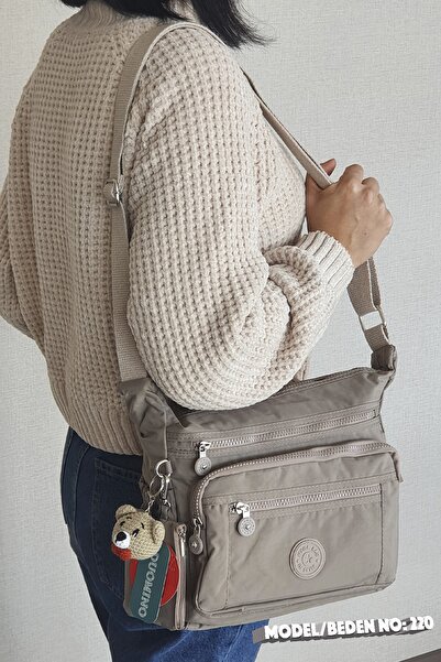 FCSTORE Açık Vizon Kadın Askılı Çapraz Çanta Mega Postacı Çantası Klinkır Çok Gözlü Omuz Çantası Nemobags