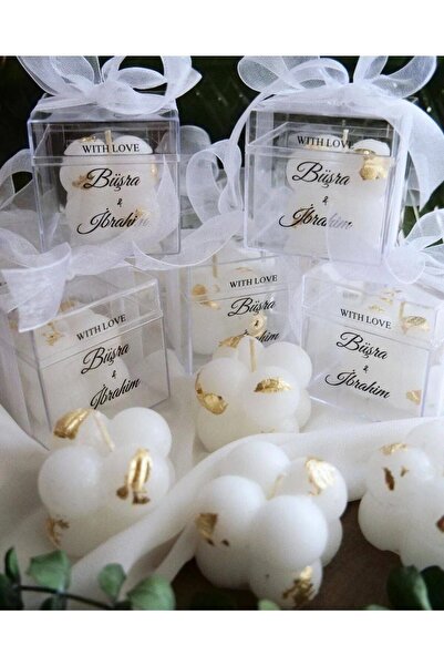 Ceyseet Özel Düğün Lüks Mini Altın Parçacık Mini Bubble Mum 10 Adet