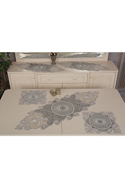 Asya Çeyiz Dükkanı طقم غرفة معيشة فاخر مكون من 5 قطع من Rüya French Laced Velvet