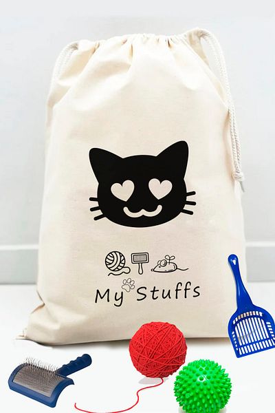kesesepeti Cloth Organizer | Washable Patterned 100% Cotton Cat Storage & Toy Organizer Bag - Organizer | Gato
