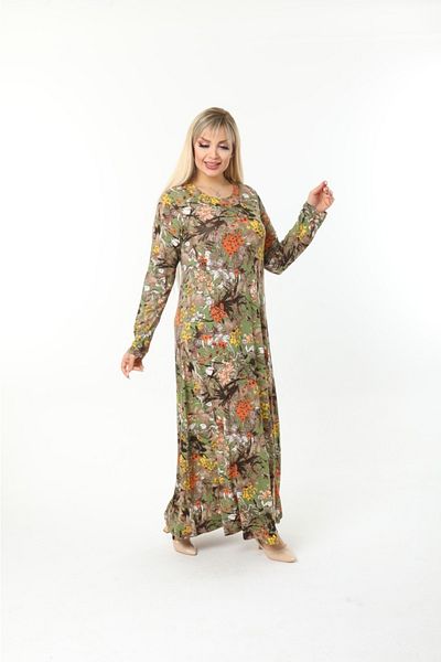 Mami Plus Size Long Sleeve Long Viscose Combed Cotton Dress