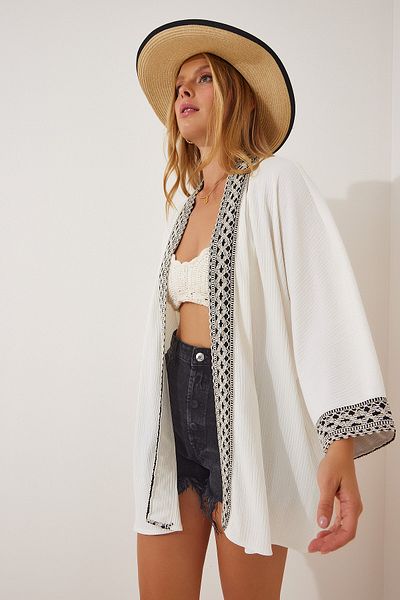 Happiness İstanbul Kimono & Kaftan - Weiß - Regular Fit
