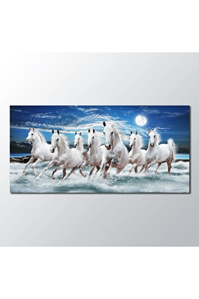 Seis Tasarım Okyanusta Koşan Yılkı Atları Sanatsal Kanvas Tablo (70X120 EBAT)