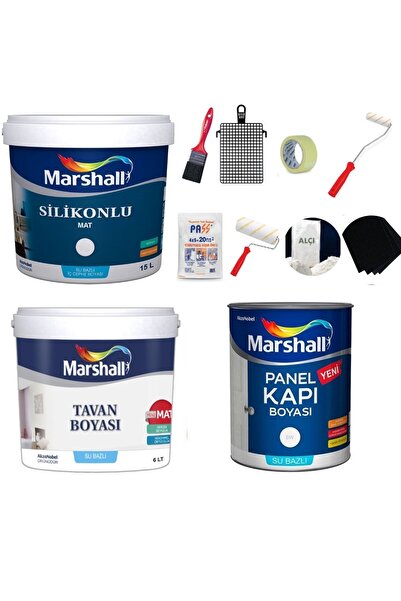 Marshall Silikonlu Mat Iç Cephe Boya 17.5lt+tavan Boya 10kg+panel Kapı Boyası...
