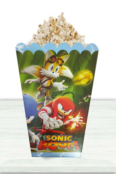 Parti dolabı 8 Pieces Sonic Boom Themed Corn Popcorn Box Super Sonic 11.5x7.5 cm