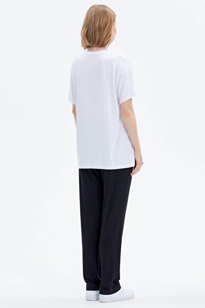 Sementa Κέντημα Λεπτομερές γυναικείο χτενισμένο βαμβακερό κοστούμι Λευκό Μαύρο