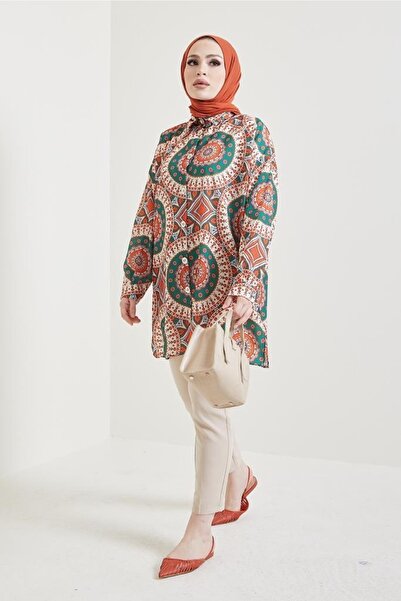 benguen 8880 Patterned Hijab Shirt Tile