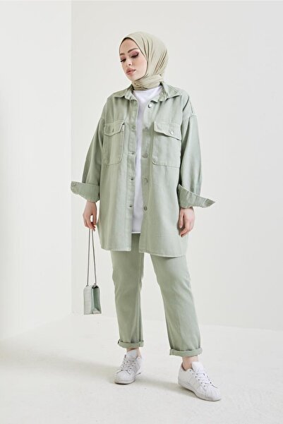 benguen 8175 Jacke Hose Hijab Double Denim Anzug Çağla