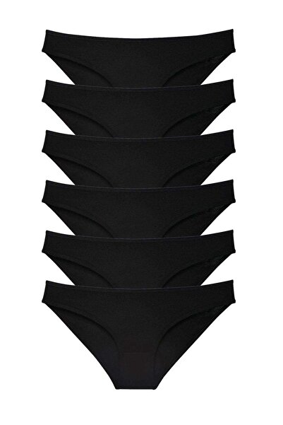 Royaleks 6 Pieces Super Eco Set Lycra Women's Slip Panties Black (With Earphones as a Gift)