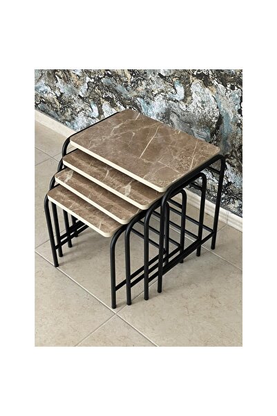 ASLANSTORE 4’lü Metal Zigon Sehpa – Sarı Renk, Modern Tasarım, Dayanıklı Metal Ayaklı