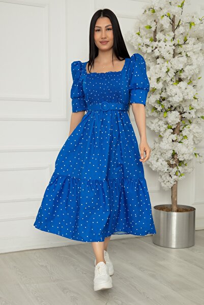 PULLIMM Φόρεμα Poplin Square Taka - με πουά και γκι 3550