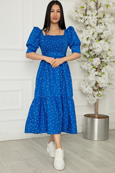 PULLIMM Φόρεμα Poplin Square Taka - με πουά και γκι 3550