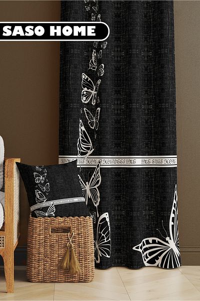 SasoHome Butterfly Dream Μαύρο ασπρόμαυρο σχέδιο πεταλούδας 140 X 270 cm Ψηφιακή τυπωμένη κουρτίνα φόντου (μονό φτερό)